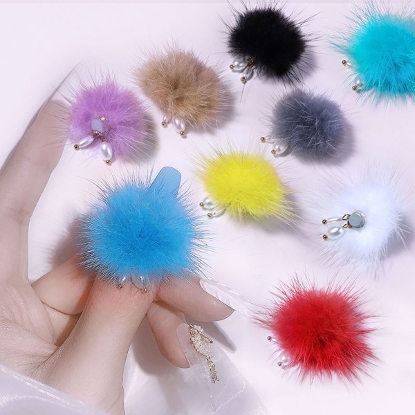 Nagelpärlhänge Hårig Fluffig Pompom Avtagbara tillbehör D