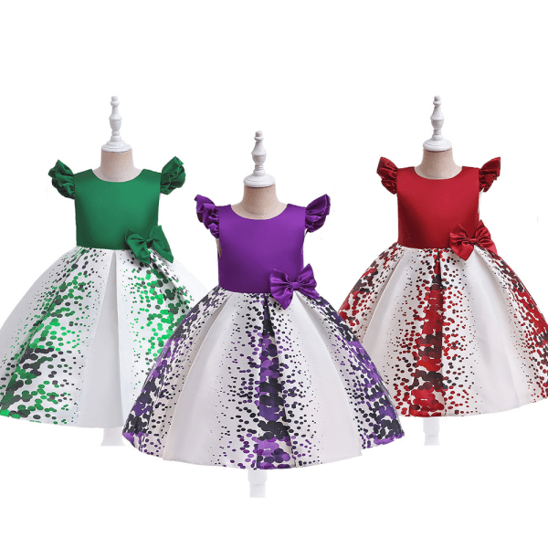 Julklänning Flicka Prinsessa Festkläder Högtid Rosettklänningar Dark green 130CM