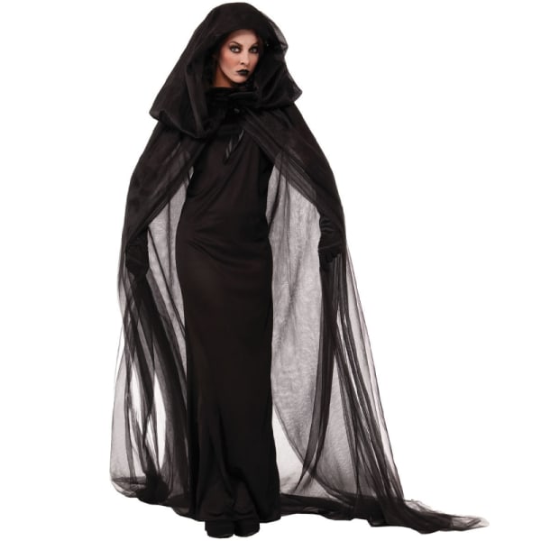 Fest Kvinnor Anime Cosplay Halloween Häxkappa Kostym Svart Cloak suit XL