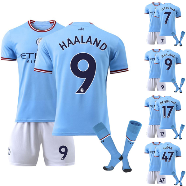 Manchester City hemmafotbollsdräkt nr 17 De Bruyne nr 9 Haaland Sportswear Skjorta Shorts Strumpor Outfits #7 26