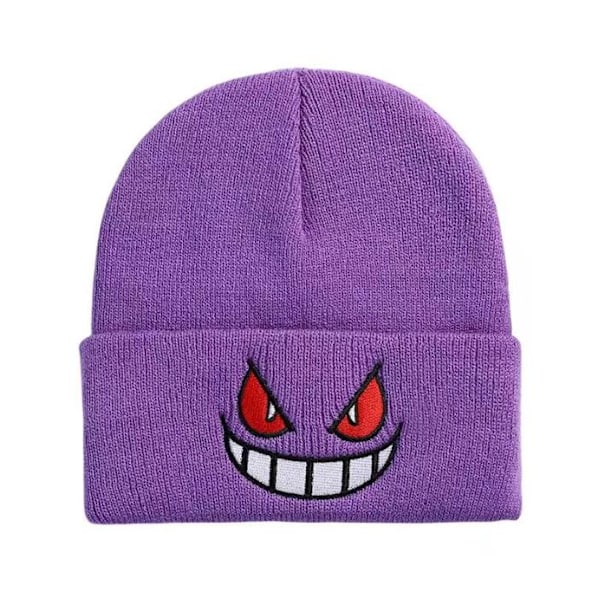 Gengar Beanie-mössa Kvinnor Mode Stickad Stretch-mössa med Broderad Skidmössa för Vinter Light Purple