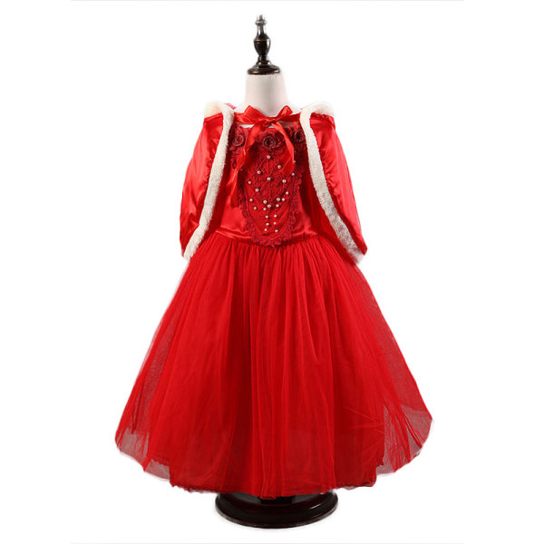 Fryst Prinsessklänning med Puffig Kappa Halloweenkostym red 150cm