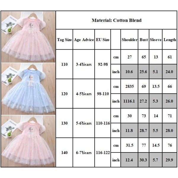 Barn Tjej Elsa Princess Fancy Dress Cosplay Kostym Födelsedagsfest Sundress Pink 110cm