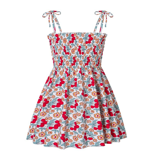 Småbarn Barn Baby Flickor Sommarklänningar Ärmlös Spaghettiband Elastisk Prinsess Solklänning Födelsedag Sommar Butikskläder D 110cm