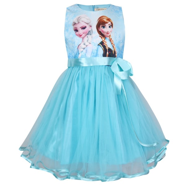 Frozen Princess Tutu Klänning Mesh Dress Anna Elsa Printed Light Blue 100 cm
