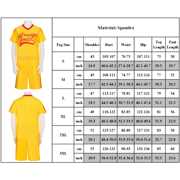 2024 Dodgeball - En Sann Underdog-Historia - Average Joe's T-shirt, Shorts och Jersey Set för Vuxna, Unisex, Halloween-Kostym Mens S