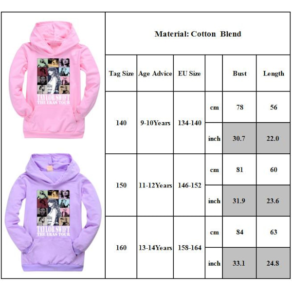 Taylor Swift The Eras Tour Trykket Hettegenser Høst Og Vinter Casual Barnegenser Pink 150cm