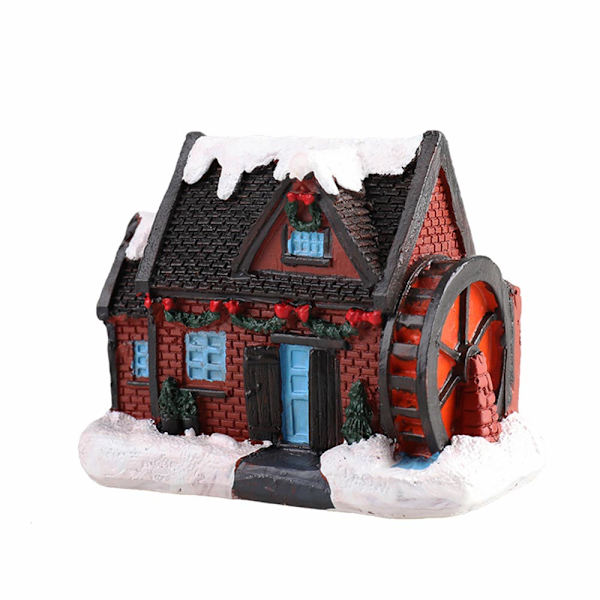 Mini Julby Glowing Hus Ornament Bordbelysning Hus Resin Hantverk Dekoration för Hem Semester Jul Fest Barn Present E