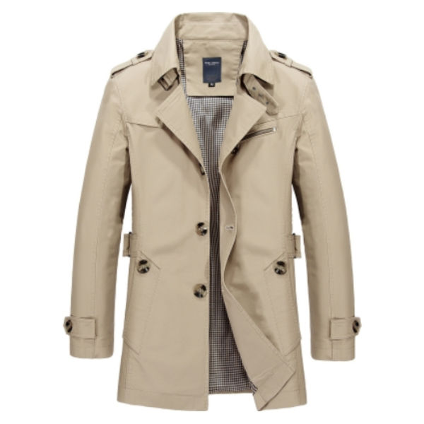 Herre Business Jakke Mode Efterår Herre Lang Bomulds Vindjakke Jakker Overfrakke Mand Casual Vinter Trench Frakke Yderbeklædning Light Khaki M