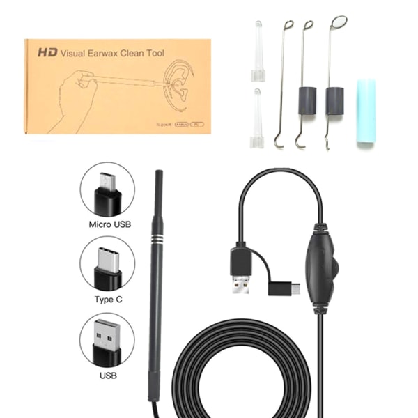 Öronvaxborttagare Kamera Öronendoskop Sked Pick Cleaning Tool Kit HD Cleaner