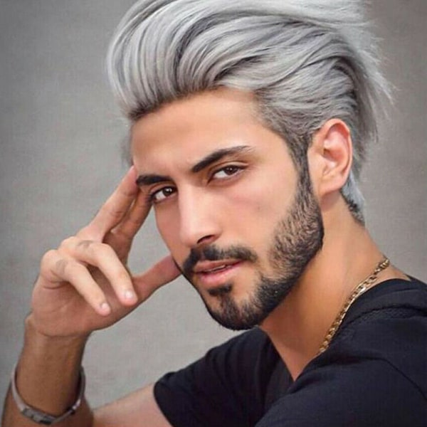 Stil män Silvergrå peruk Kort syntetiskt Cosplay-hår