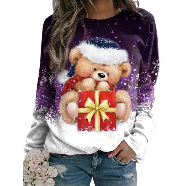 Jul Långärmad Casual Holiday Shirt Toppar Vinter Xmas Gift C 2XL