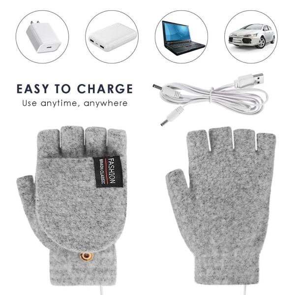 USB Elektrisk Vante Vintervärmare Uppvärmd Handske Halvfingerhandske black