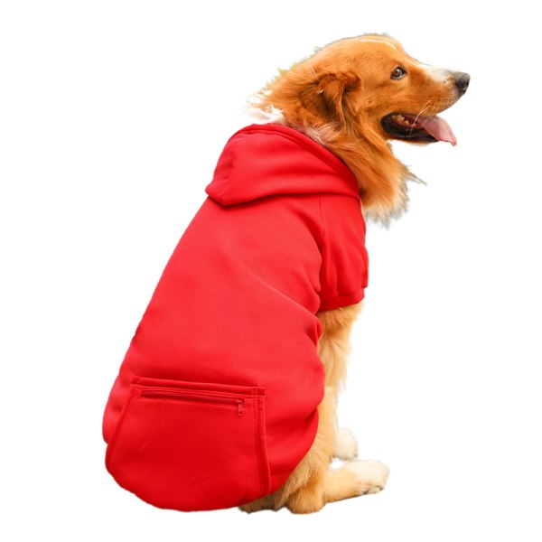 Stor hundtröja med dragkedja Hoodie Sweatshirt enfärgade kläder red 3XL