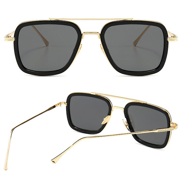 Firkantede solbriller Avengers Iron Man Klassiske UV-briller Gold Frame Red Lenses