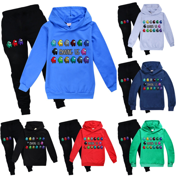 Among Us Crewmate Category Game Kid Hoodie Byxor Träningsoverall Set Blue 150