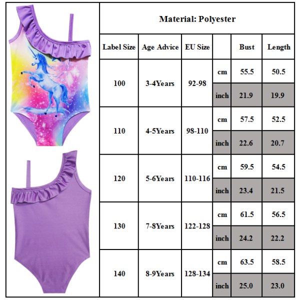 Unicorn Girls One Piece Bikini Unicorn Baddräkt purple 3-4Years