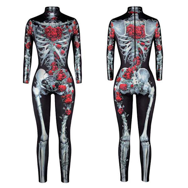 Halloween 3D Dödskalle Skelett Form Jumpsuit Party Cosplay för Kvinnor M