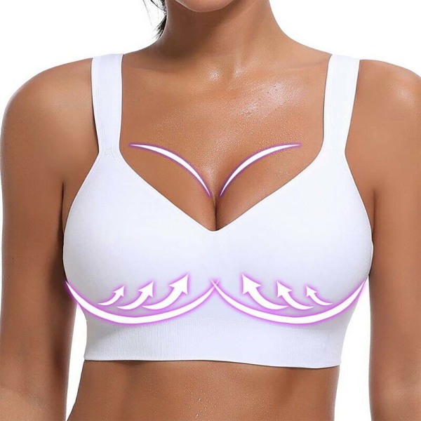 Dam Sport BH Trådlös Seamless Push Up Vadderad Comfort Workout Yoga Lady BH White S