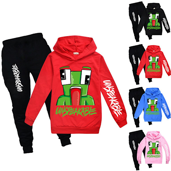 Børne UNSPEAKABLE Hættetrøje Sweatshirt Bukser Træningsdragt Sports Sæt red 130cm