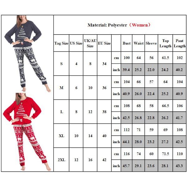 Julpyjamas för familjen Jul-PJs Matchande set Vuxna Barn Festkläder Sovkläder Set Women-Red 2XL