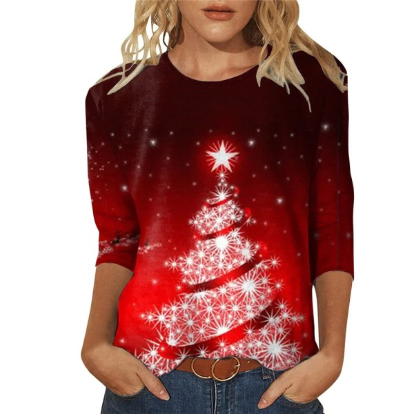 Dam Jul Rolig Snögubbe Tryck Tröja T-shirts Topp C S