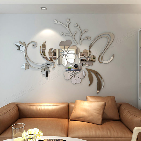 3D-spegelblomma avtagbar väggdekal Silver