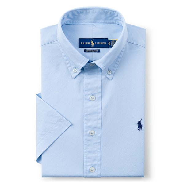 Ralph Lauren Herr Polotröja Kortärmad Broderad Skjorta Knappar Ner Broderad Kubansk Bröllopsskjorta Sommar Toppar Sky Blue M