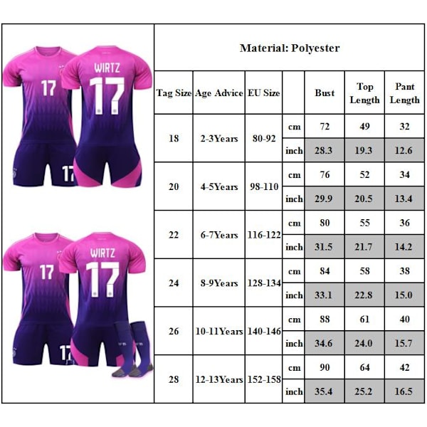 2024 EM Bortaställ Tyskland Barn Fotbollströja Kit #17 WIRTZ Fotbollskläder Pojkar Träningsdräkt 24