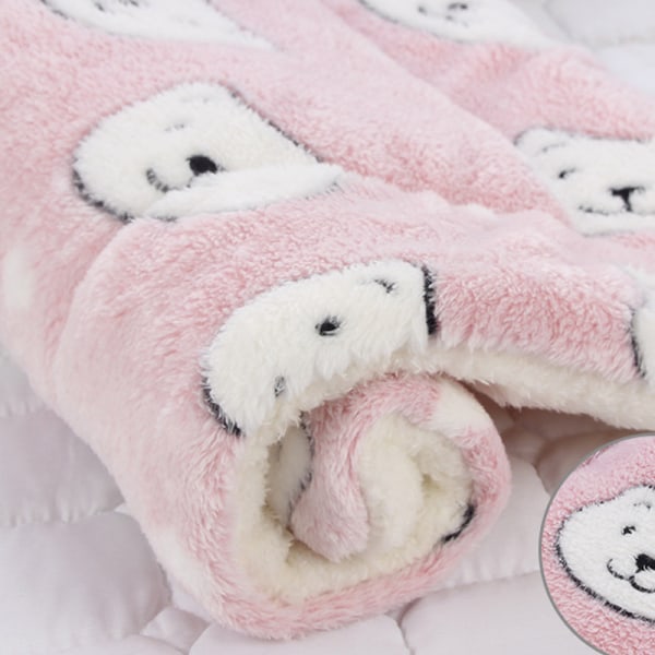 Valp husdjur filt katt säng madrass mjuk varmare matta Pink Bear 69*52cm
