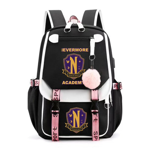 Onsdag USB ryggsäck för pojkar Girl Schoolbag Laptop resväska C