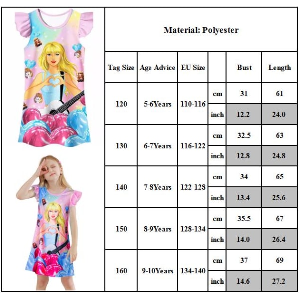 Flickor Taylor Sovklänning Barn Pyjamas Nattlinne Nattkläder Prinsessa Pjs Fans Gåva 5-10 År 150cm