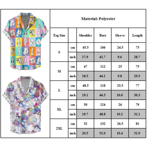 Män Button Down skjortor Roliga printed Hawaiian blus Toppar Nyhet Ugly Gag Shirt D M