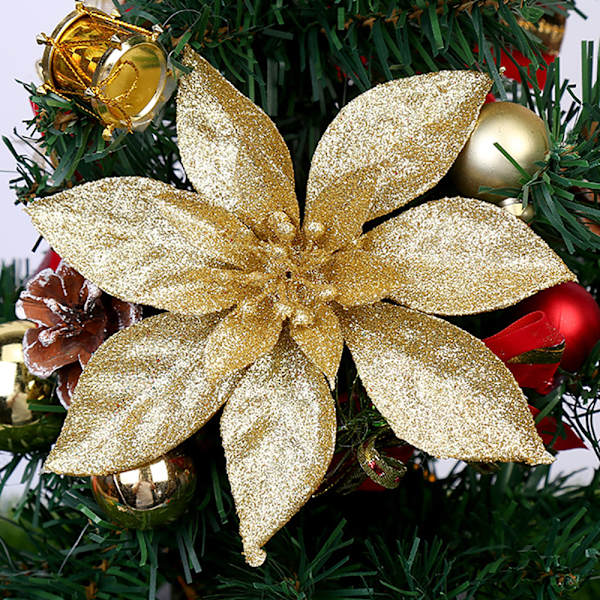 10 st konstgjorda blommor juldekoration julgransprydnad Gold