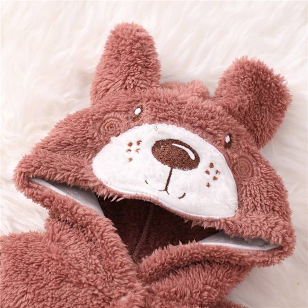 Djur Plysch Pojke Flicka Bodysuit Nyfödd Jumpsuit med Huva Julklapp light brown 3-6M