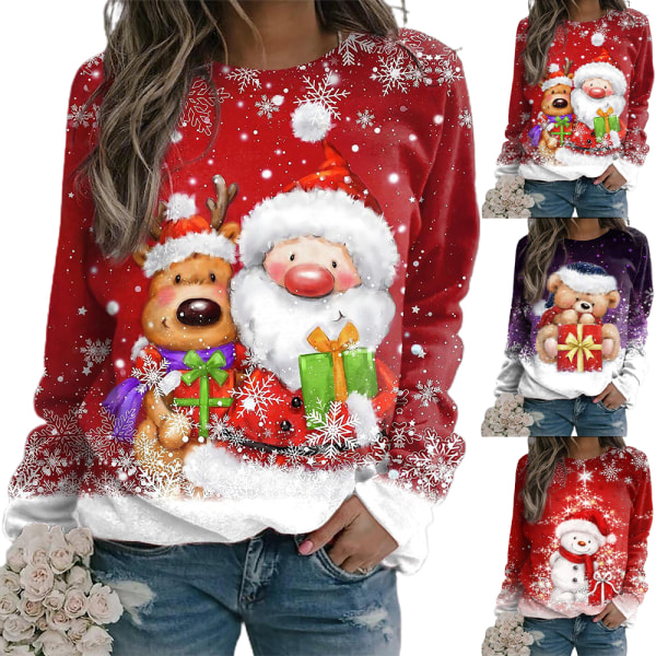 Jul Långärmad Casual Holiday Shirt Toppar Vinter Xmas Gift B L