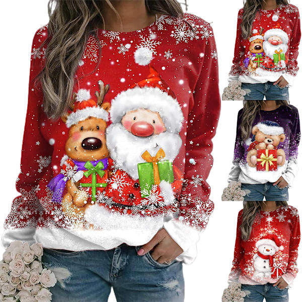 Jul Långärmad Casual Jultröja Toppar Vinter Julklapp B XL