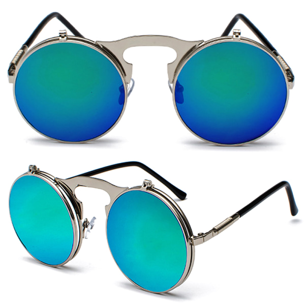 Vintage Flip Up Solglasögon Herr Cirkel Runda Glasögon Rose Gold Frame Black Lenses 1 Pack
