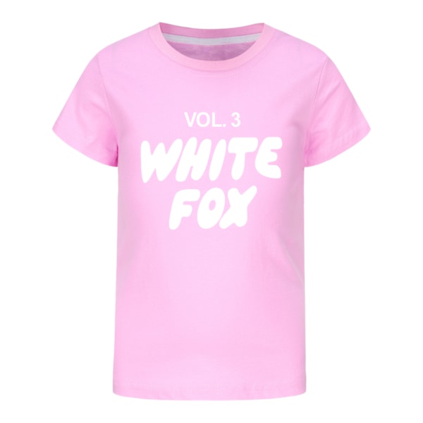 Vit Tryck Räv Pojkar T-shirt Tecknade Toppar Tee Barn Pojkar Flickor T-shirts Barnkläder Sommar Kort Ärm Pink 160cm