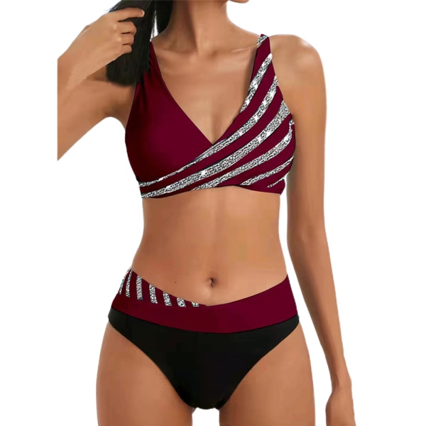 Womens Wrap Bikini Set med hög midja blommor 2 delar badkläder D M