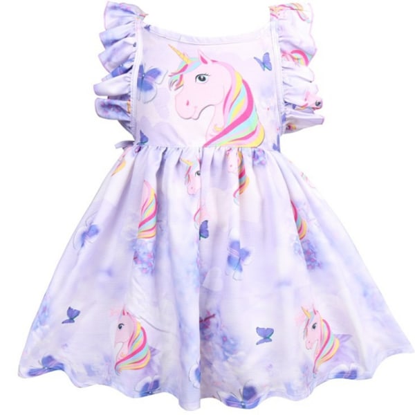 Färgglada Unicorn Printing Princess Klänning Sleeve Sweet As Pics 6-7Years