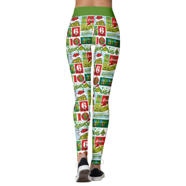 Dam Grinch Hög midja Jul Leggings Yoga Tight Xmas Gift C XL