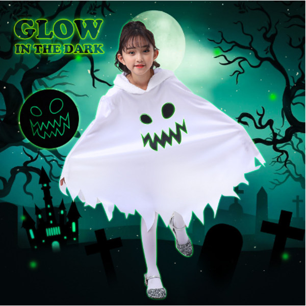 Barns vita spökkappa för elf rollspelsmantel Halloween XS
