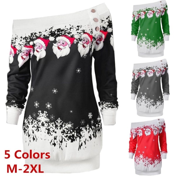 Vintermode Kvinnor Christmas Santa Jumper Klänning Toppar black L