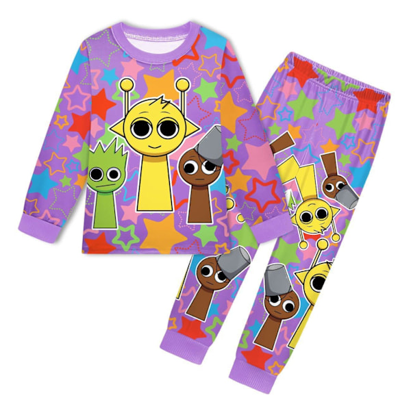 Rhythm Box Flickpyjamas Barn Flickor Pojkar 2-dels Set Långärmad Tryckta Toppar + Byxor Tryckta Kläder Pyjamas & Vardagskläder Barnpresent Purple 110cm