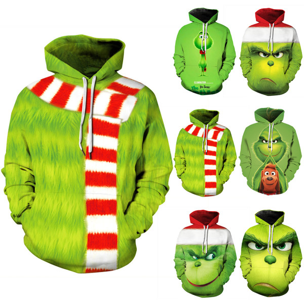 Grinchen 3D Tecknad Jul Tröjor Hoodie Jacka Gåva Män Kvinnor C 2XL