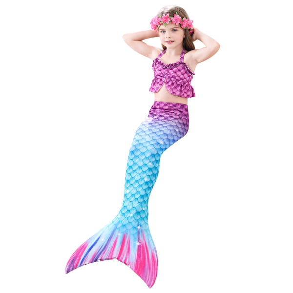 Barn Flickor Mermaid Tail 3ST Set Kostym Baddräkt Badkläder Strandkläder Ålder 2-13 år A 140cm