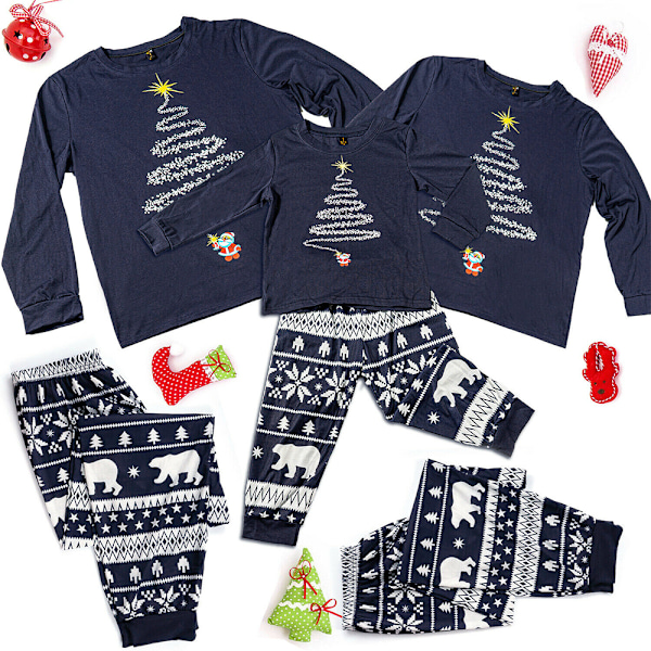 Julpyjamas för familjen Jul-PJs Matchande set Vuxna Barn Festkläder Sovkläder Set Men-Navy L