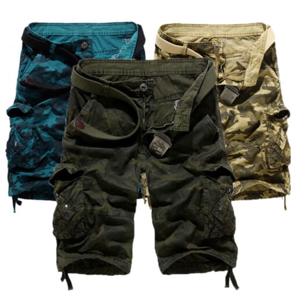 Herr Militär Combat Camo Cargo Shorts Byxor Casual Korta Trousers Blue 36
