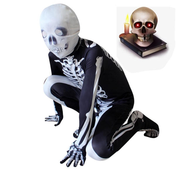 Halloween Skelett Kostym För Barn Kroppsstrumpa Åtsittande Jumpsuit 150cm